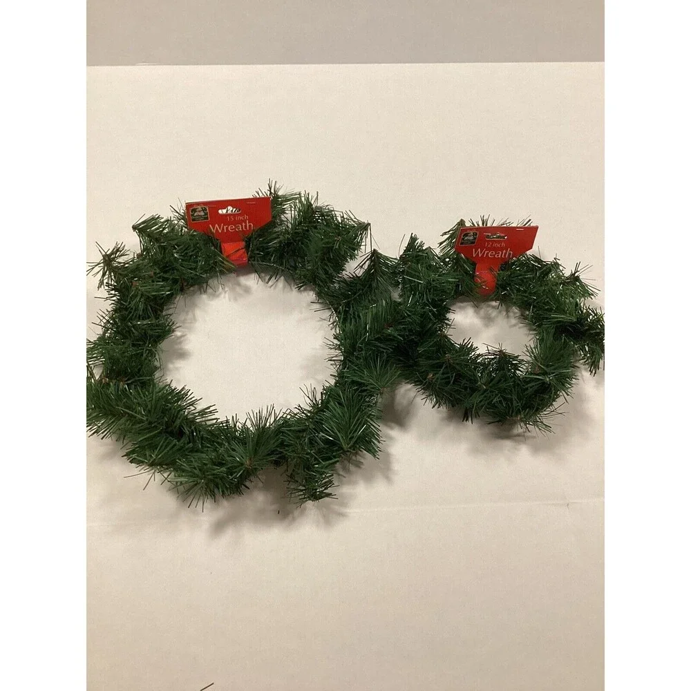 New Christmas House Crafts Green 15” & 12” Small Craft Round Wreath Lot Of 2